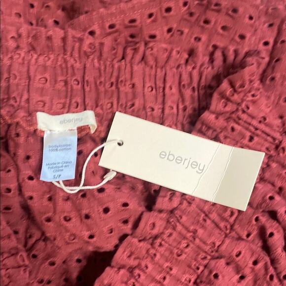 Eberjey NWT Burgundy Cotton Eyelet 14” Mini Skirt Brown Buttons Elastic Waist- S - Picture 4 of 5